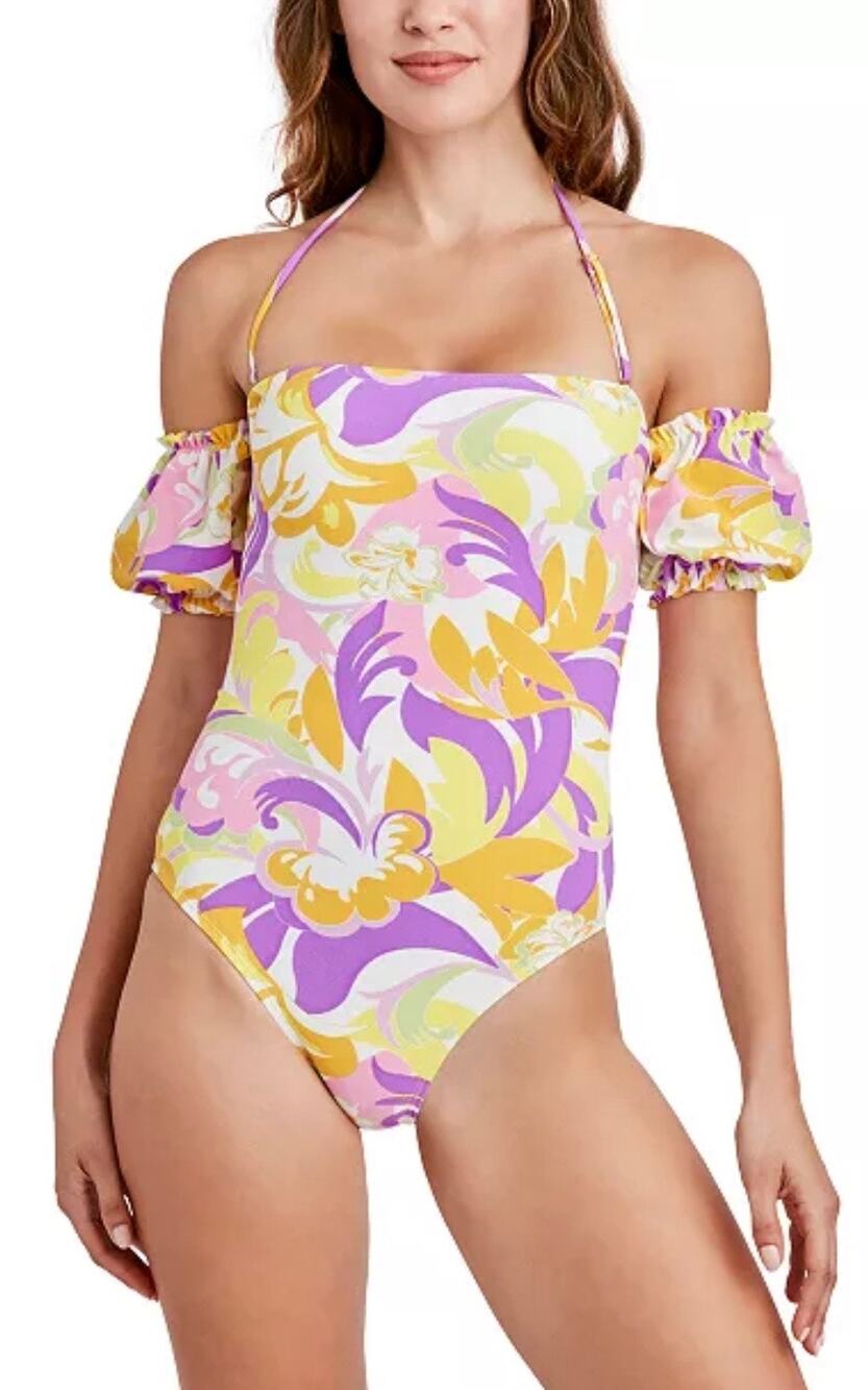 BCBGeneration Give It A Swirl Off the Shoulder One Piece Suit XS